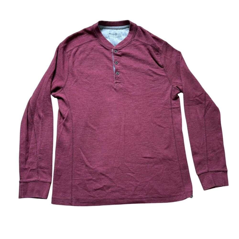 Eddie Bauer Shirt Mens Extra Large Red Henley Long Sleeve Sz XL